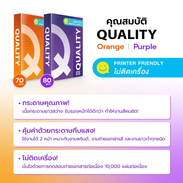 [A4] กระดาษถ่ายเอกสาร Quality ส้ม ขนาด A4 หนา 70 แกรม 500 แผ่น/รีม (1 รีม) image 2
