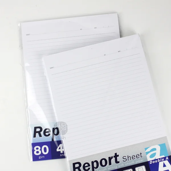 กระดาษรายงาน Double A Report Sheet ขนาด A4 หนา 80 แกรม 40 แผ่นและ 100 แผ่น image 2