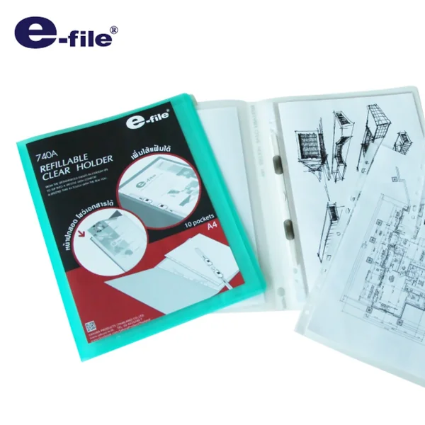 แฟ้ม แฟ้มสะสมผลงาน e-file ขนาด A4 10 ซอง (เติมไส้ได้) รุ่น 740A (เปลี่ยนปกได้) image 2