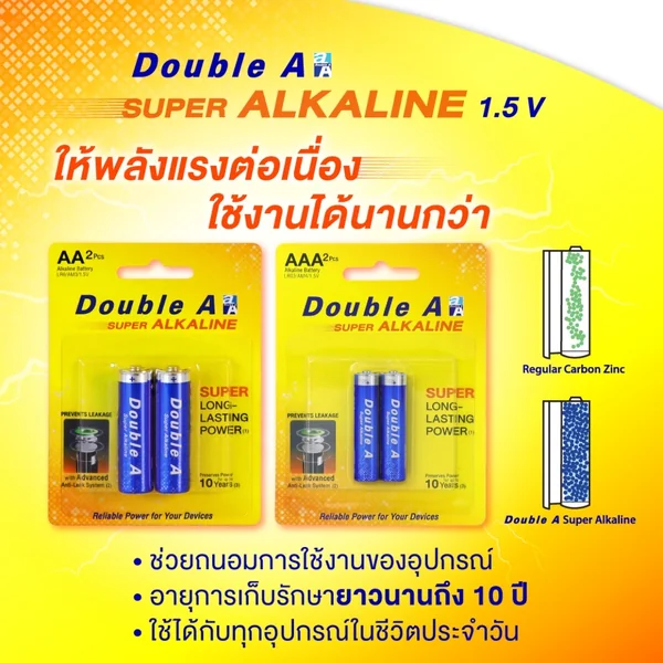 (ยกกล่อง) 10 แพ็ก ถ่านอัลคาไลน์ ดั๊บเบิ้ล เอ ขนาด 1.5V Double A image 2 (ยกกล่อง) 10 แพ็ก ถ่านอัลคาไลน์ ดั๊บเบิ้ล เอ ขนาด 1.5V Double A image 2