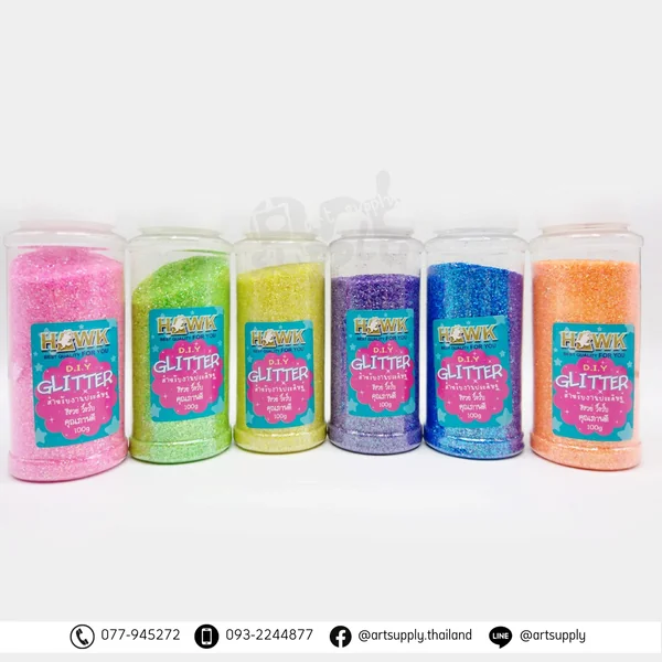HAWK ผงกากเพชร Glitter ขนาด 100 กรัม/ขวด แบบสะท้อนแสง HAWK ผงกากเพชร Glitter ขนาด 100 กรัม/ขวด แบบสะท้อนแสง