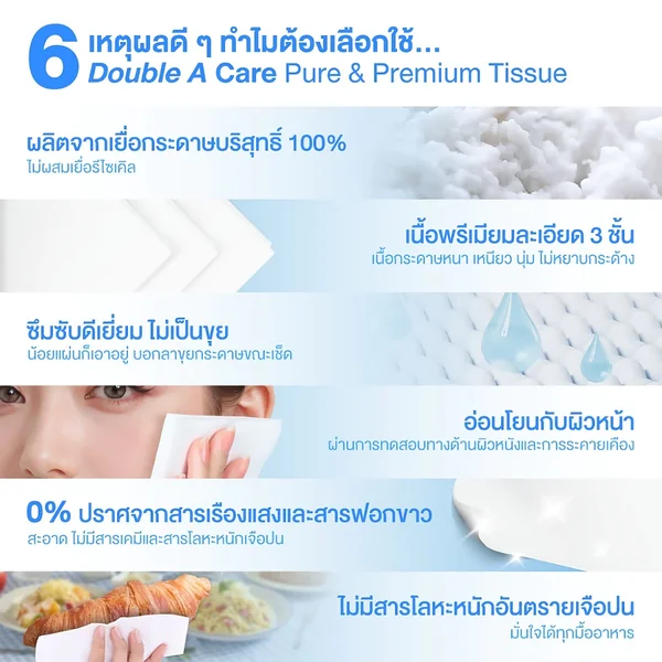 (ยกแพ็ก) 4 ชิ้น Double A Care เพียว & พรีเมียมทิชชู่ หนา 3 ชั้น แบบ Travel pack 60 แผ่น/ชิ้น image 5 (ยกแพ็ก) 4 ชิ้น Double A Care เพียว & พรีเมียมทิชชู่ หนา 3 ชั้น แบบ Travel pack 60 แผ่น/ชิ้น image 5