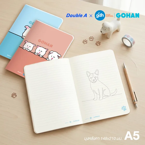 Double A สมุด สมุดบันทึก เย็บลวด ขนาด A5 80 แกรม 40 แผ่น รุ่น Gohan image 2