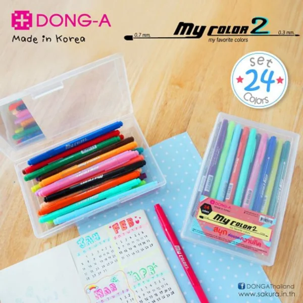 ชุดปากกาสี 2 หัว Dong-A My Color II แบบชุดเซ็ต 24 สี Free กล่องใส